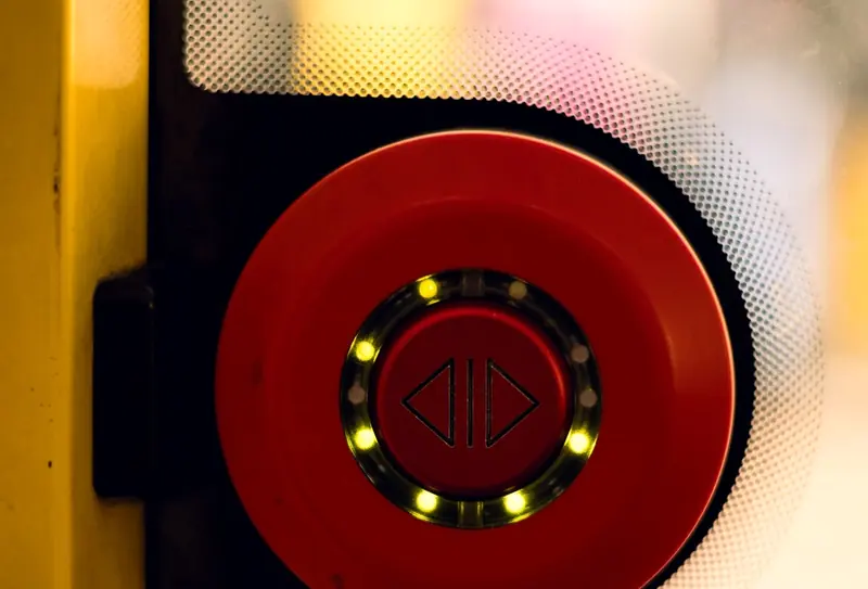 Close-up of a red emergency stop button