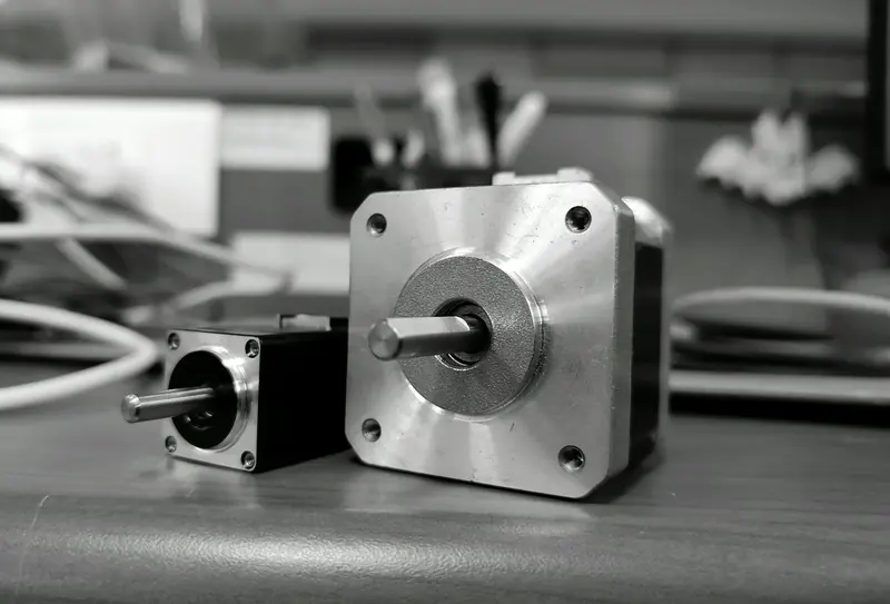 Stepper motor with shaft on a workbench